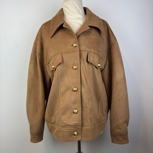 Maeve Faux Suede Trucker Jacket Camel Brown Size L Anthropologie
